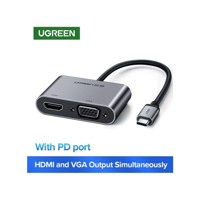 Ugreen - 50505 USB-C to HDMI + VGA Adapter with PD (Silver)